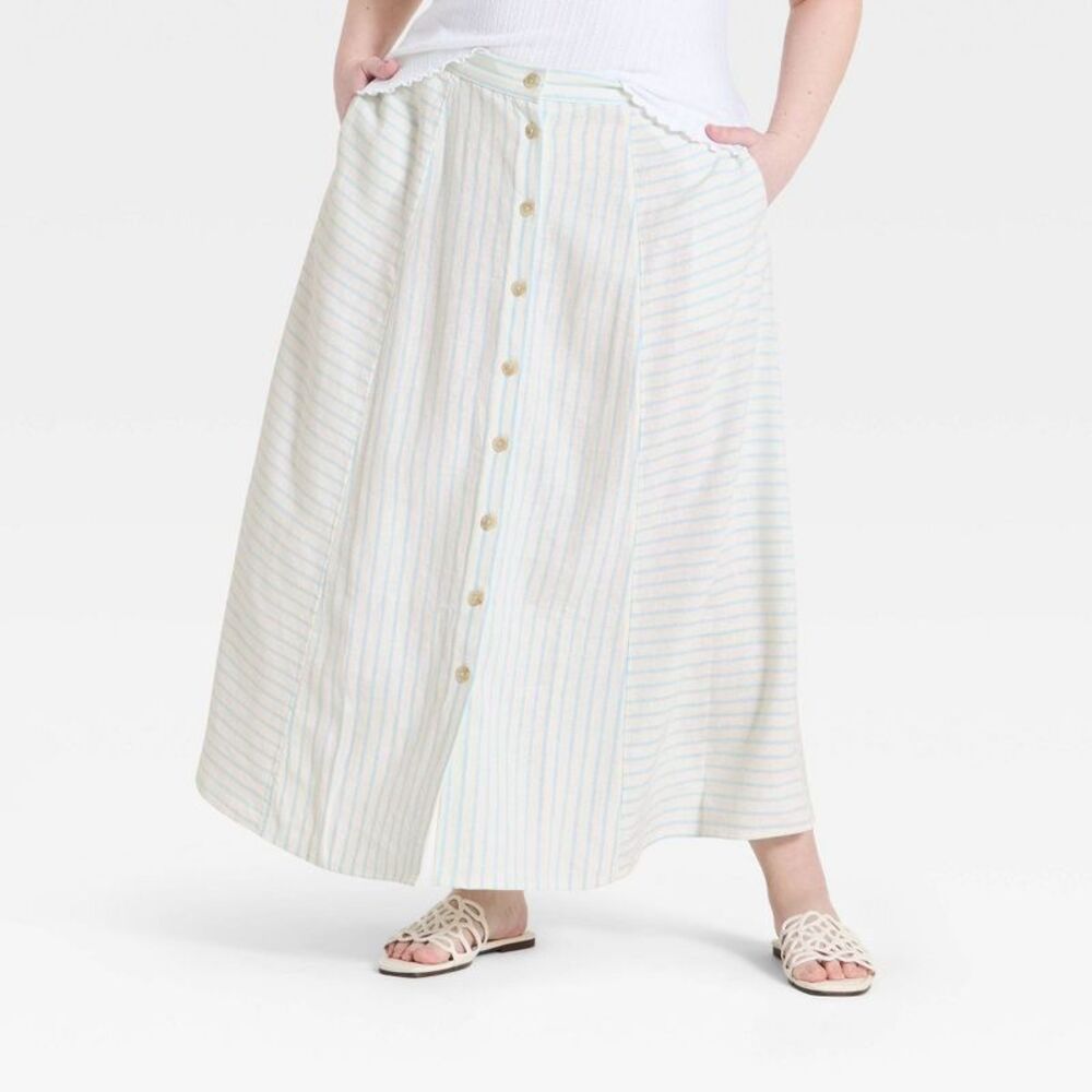 Women's Maxi A-Line Skirt - Universal Thread Light Blue Striped 3X